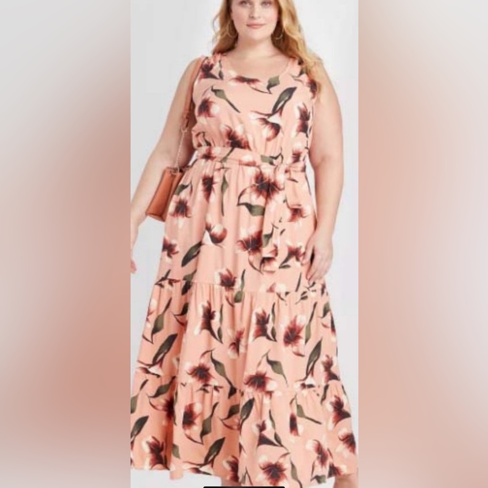 maxi dress peach floral sleeveless summer AVA VIV. NWOT 3X